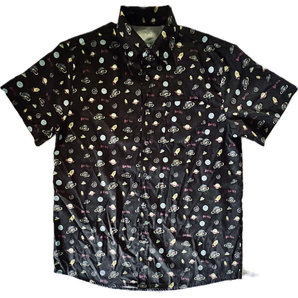 Buc-ee’s Men’s Buttondown Short Sleeve Shirt - Planets Galaxy Aliens - Medium